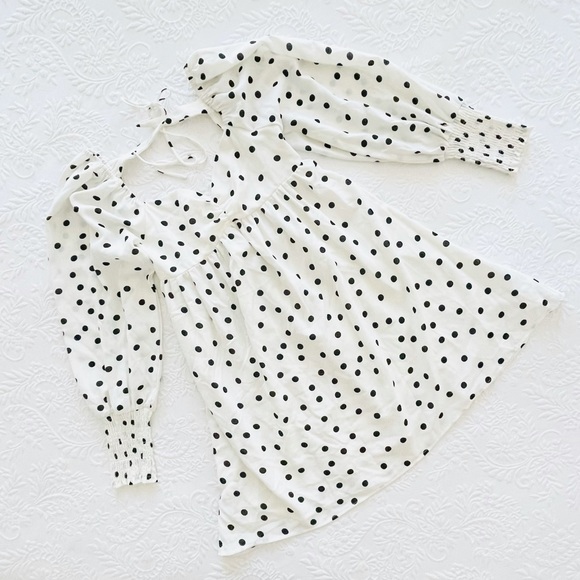 NWOT Lulus Meet Me At Our Spot White Polka Dot Long Sleeve Mini Dress Small - Picture 7 of 13